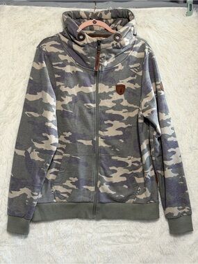 Wanakome Mens Camo Zip-up Hoodie M Green Hiking Outdoors Gorpcore Cabincore READ